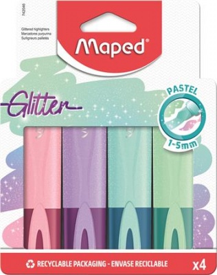 Szövegkiemelő készlet, 1-5 mm, MAPED "Glitter Fluo Peps", vegyes pasztell színek