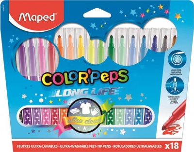 Filctoll készlet, mosható, MAPED "Color`Peps Long Life", 18 különböző szín